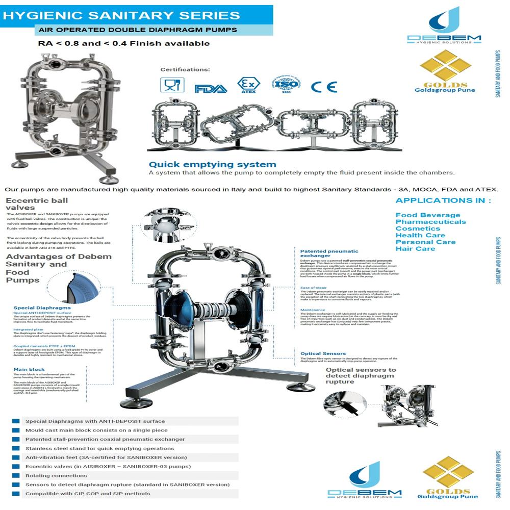 Food Grade Diaphragm Pump - Capacity: 48 M3/hr