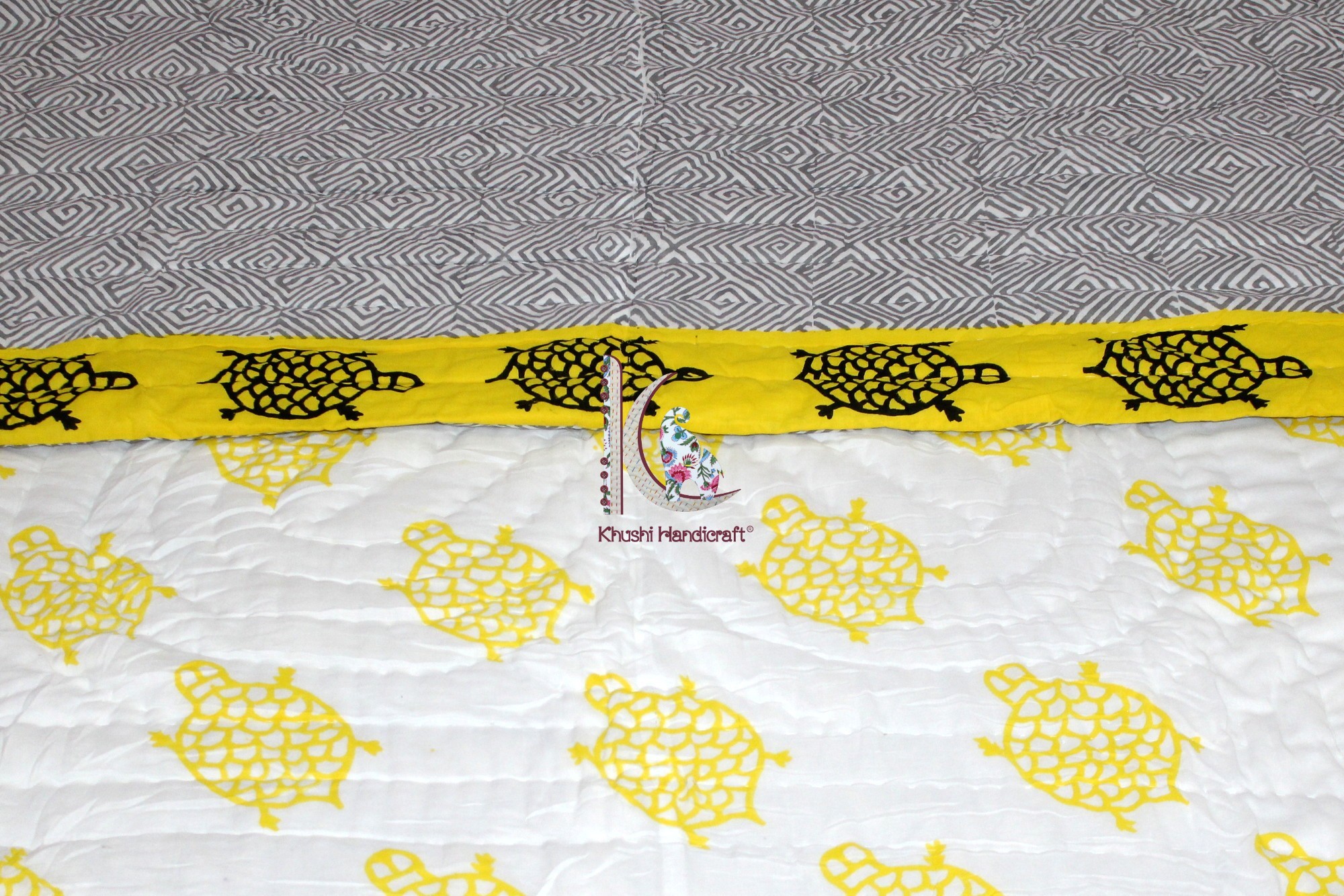 Cotton Quilt Hand Block Printed Jaipuri Razai Natural Bedspread
