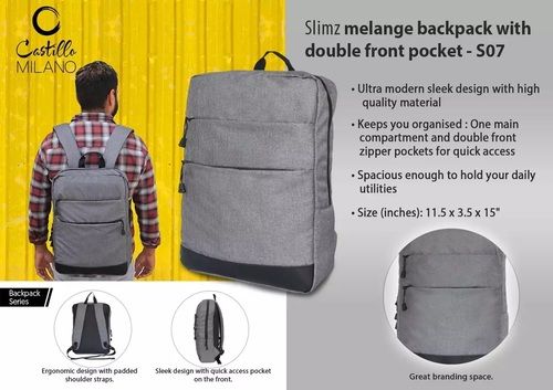 Slimz Gray Backpack With Double Front Pocket 