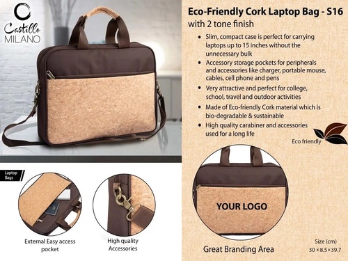 Eco-Friendly Cork Laptop Bag With 2 Tone Finish Usage: Office And Home