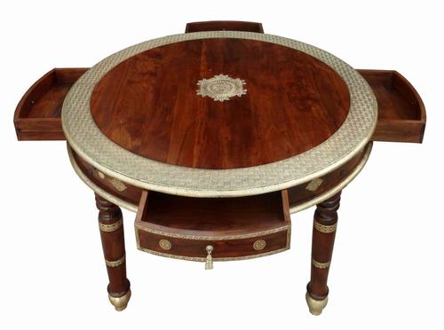 Wooden Brass Fitted round table with drawer