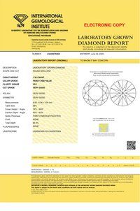 Blue Color 1.30ct Lab Grown Diamond CVD VS1 Round Brilliant Cut IGI Crtified