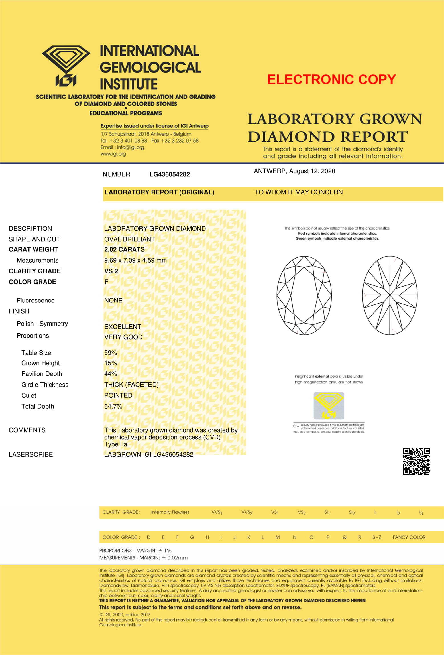 2.02ct Lab Grown Diamond CVD F VS2 Oval Brilliant Cut IGI Crtified