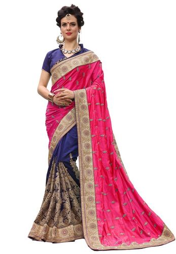 Beige Silk Heavy Embroidery Beads Work Saree