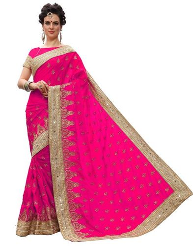 Traditional Silk Beads, Mirror Embroidery Work Saree
