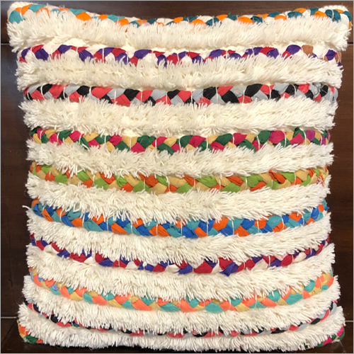 Handwoven Wool And Chindi Cushion Cover