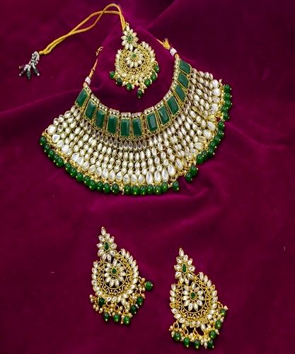 Kundan Green Choker Half Bridal Gold Plated Necklace Set