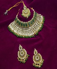 Kundan Green choker Half Bridal Gold Plated Necklace Set