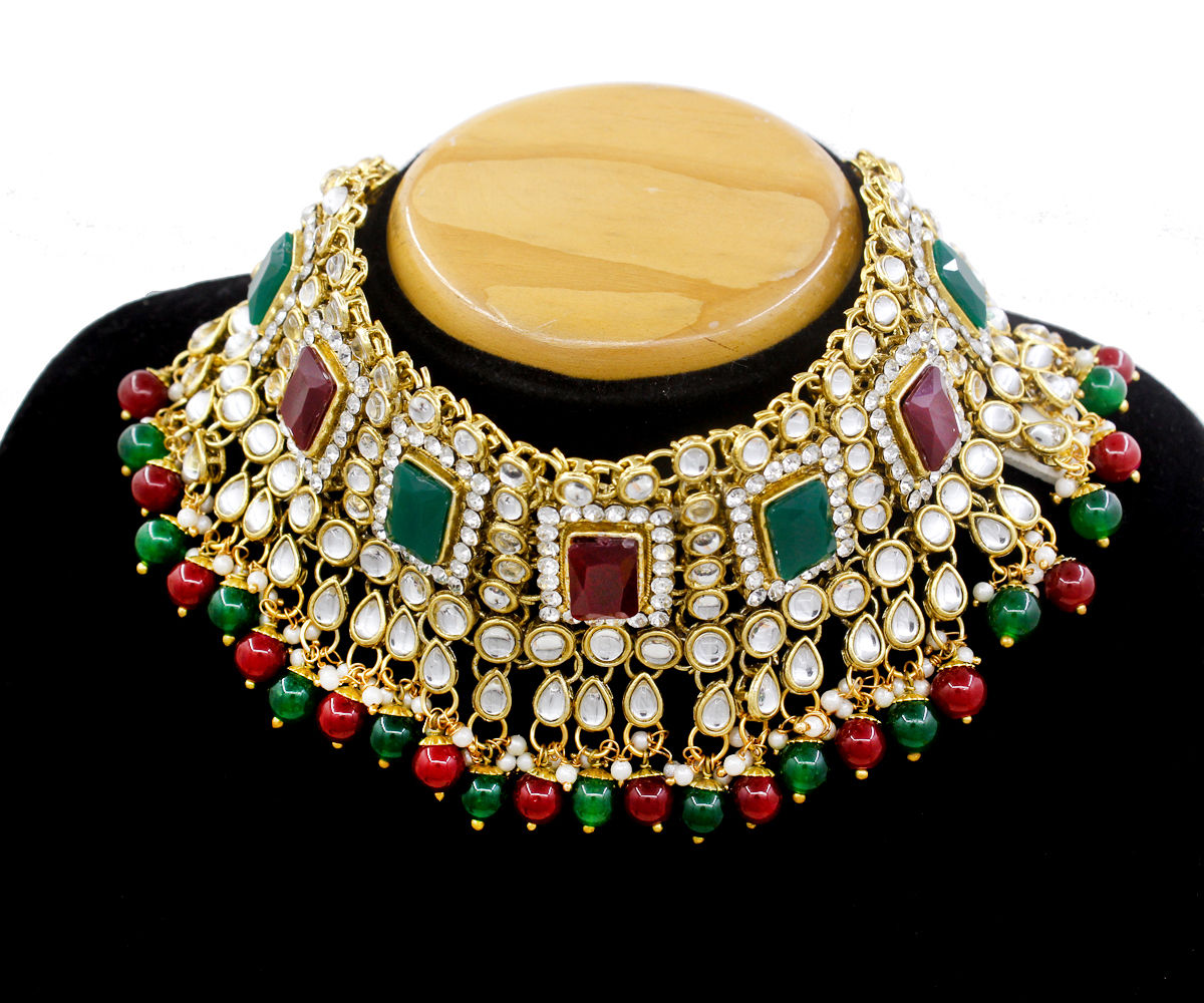 Kundan Gold Plated Necklace Set For Women (Multi Colour)