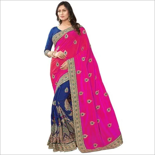 Traditional Silk Ethnic Design Embroidery Work Saree