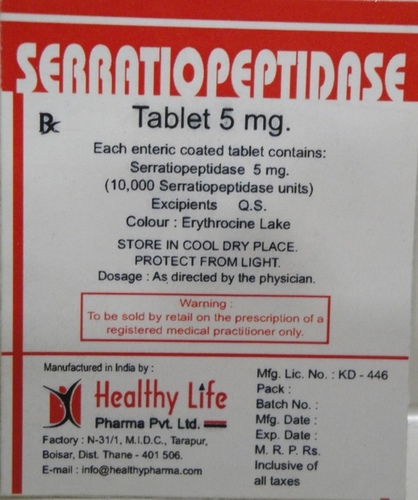 Serratipeptidase Tablets 5 Mg Each Enteric Coated Tablet