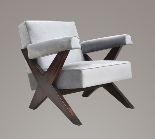 Suede Pierre Jeanneret X Leg Lounge Chair