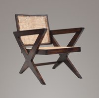 Pierre Jeanneret Cross Leg Caned Lounge Chair