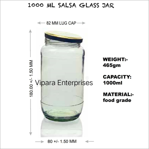 1000 ML Salsa Glass Jar - Glass Material, 180 mm Length x 80 mm Width | Transparent, Smooth Surface, Hollow Structure, Lightweight at 465 g