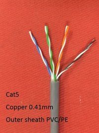 Cat 5 Cable - Copper 0.41mm, 5mm Size, Grey Color | Hdpe & Pvc/ldpe Insulation For Reliable Data Transfer In Ip Camera & Computer Networking