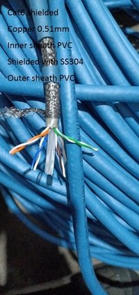 Cat 6 Shielded Cable - Copper 0.51mm, 7mm Size, Blue/grey Color | Pvc Inner & Outer Sheath, Hdpe Insulation For Ip Camera & Networking