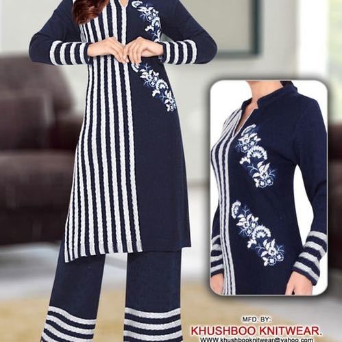 FNOCKS Embroidered Karachi Woolen Suit, Winter Kurta Palazzo with Dupatta  Set for Girl's