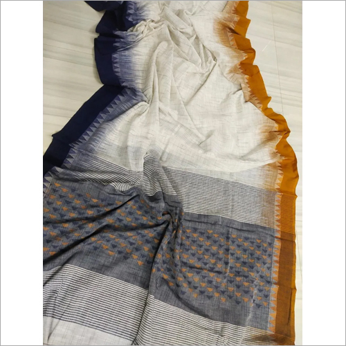 Pure Khadi Ikkat Template Border Handloom Sarees - Khadi Fabric Various Colors Available | Exquisite Weaving Design with Elegant Temple Border