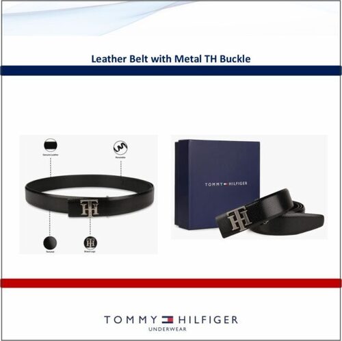 Tommy Hilfiger Leather Belt with Metal TH Buckle