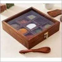 Wood Wooden Spice Box With Glass