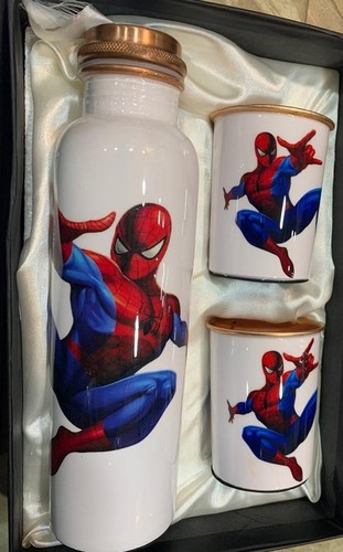 Spiderman meena printed copper bottle glass set