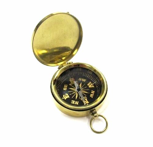 Metal Br4884G - Brass Pocket Compass 1.75 W/ Lid (Black Face, Brass Script)