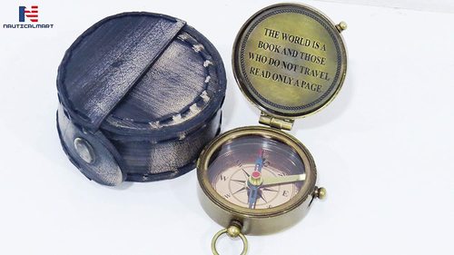 Antique Follow Your Inner Compass But Carry This One Just In Case Brass Compass With Leather Case
