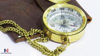 Brass Mini Pocket Compass On Chain W/leather Carry Case Pocket Compass Nautical Marines Navy