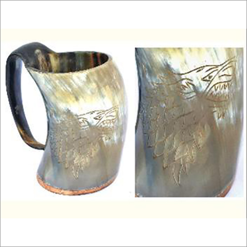 Horn Bone Coffee Mug - Horn, 4x5 Inches, 12 oz, Beige | Handcrafted, Intricate Carvings, Hand-Polished Finish