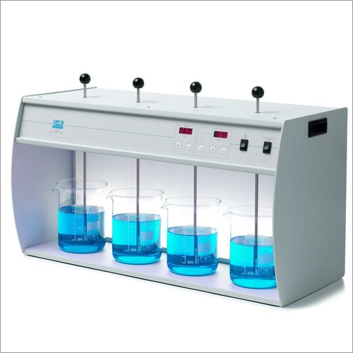 Jar Test Apparatus - Automatic Digital Display, 230V, 4-Place Gang Stirrer for Suspended Solids and Oil Removal, White Color