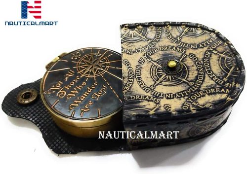 Black Nauticalart Not All Those Who Miss Aged 2 ' Brass Compass Quote With Gift Compass Leather Case Vintage Product Home Decor Ideal Gift.