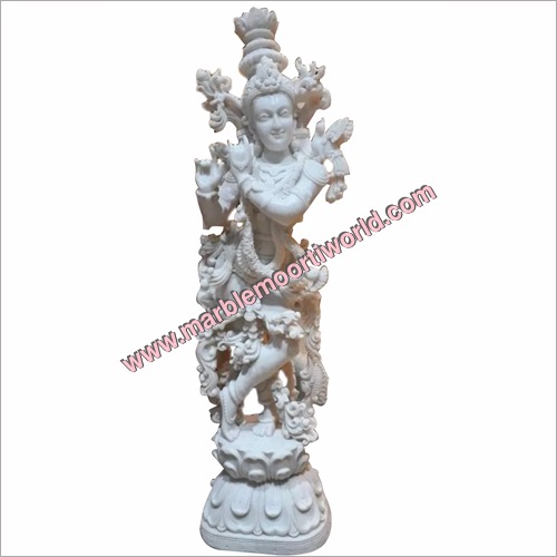Marble Handcrafted Krishna Statue - Marble Material, Smooth Superb Finish, Durable Design