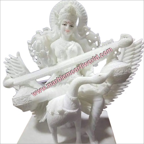 Marble Saraswati Sitting On Swan Statue