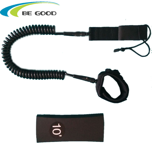 10ft leash for surf board, stand up paddle board tether Super strong webbing rubber strap cuff and double swivel