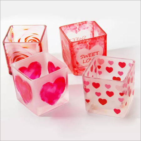 Heart Printed Square Shape Candle Jar Votive Holder