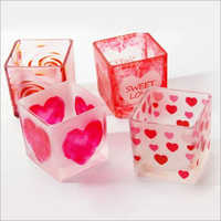 Heart Printed Square Shape Candle Jar Votive Holder - Color: Transparent