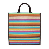Allover Striped Print Natural Color Jute Tote Bag