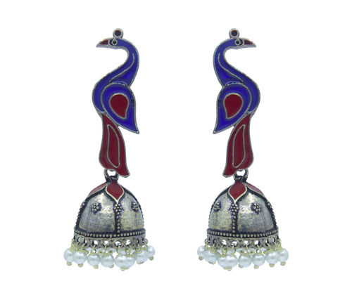 Meenakari Jhumka Oxidised Earrings