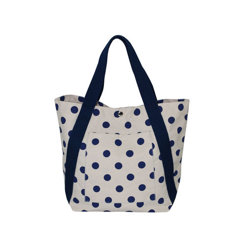 Cotton Web Handle Polka Dot Print 12 Oz Natural Canvas Designer Tote Bag Design: Customized