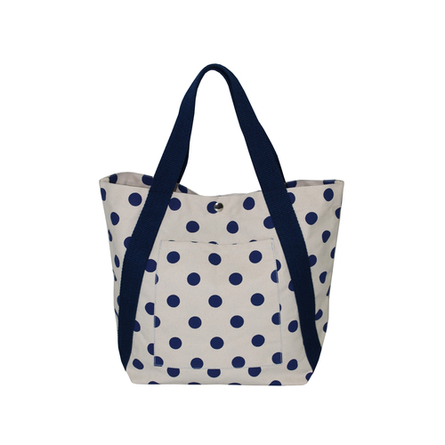 Cotton Web Handle Polka Dot Print 12 Oz Natural Canvas Designer Tote Bag