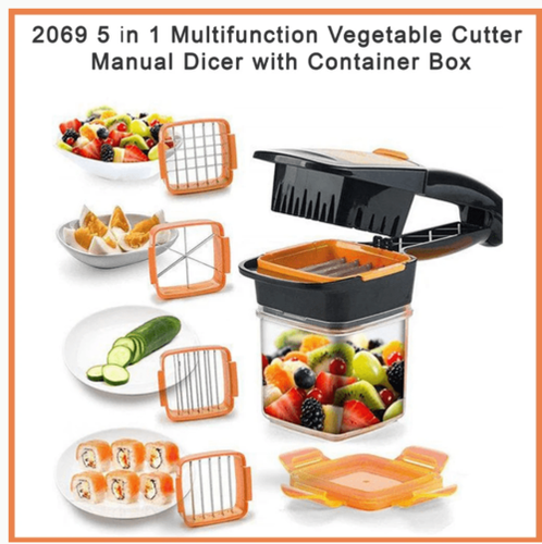 Stainless Steel 5 In 1 Multifunction Vegetable Cutter Manual Dicer With Container Box