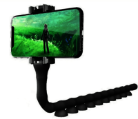 Mobile Phone Holder Multi-functional - High Density Rubber, Small Size, Black Color | Twistable, Bendable, 360 Degree Rotation, Powerful Suction Cup