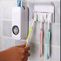 Toothpaste Dispenser & Tooth Brush Holder - Abs Plastic, Wall-mounted Design | Automatic One-touch Squeeze, Holds 3-5 Toothbrushes, Hygienic & No Waste