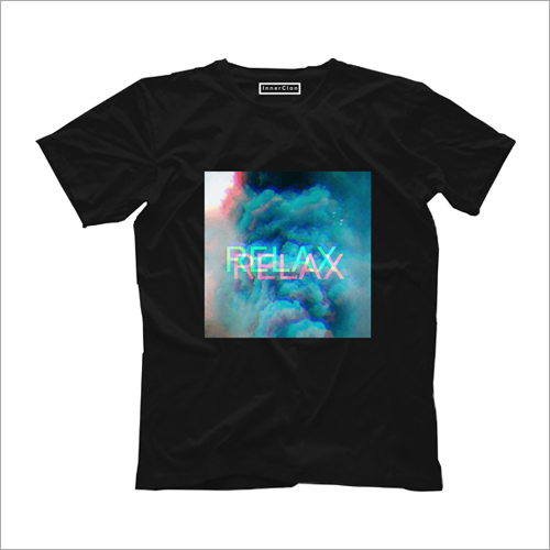 Mens Black Printed T Shirt - Cotton Blend, Size: S, M, L, XL | O-Neck, Stylish Printed Design for Casual Male Wear
