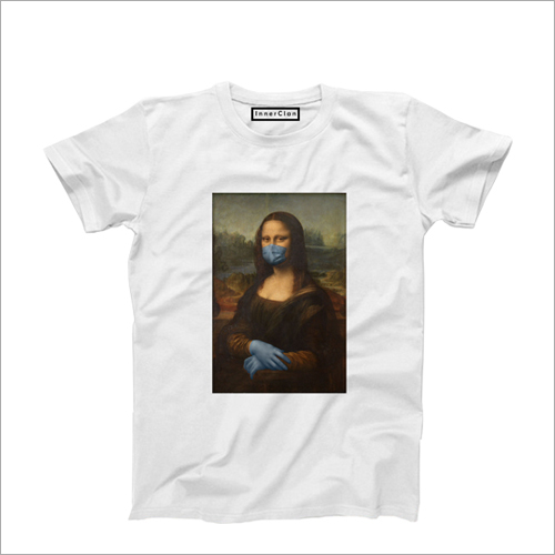 Mens Mona Lisa Design T Shirt - Cotton Blend, O-Neck, Short Sleeves | Printed Pattern, Stylish Graphic Design, Casual Wear