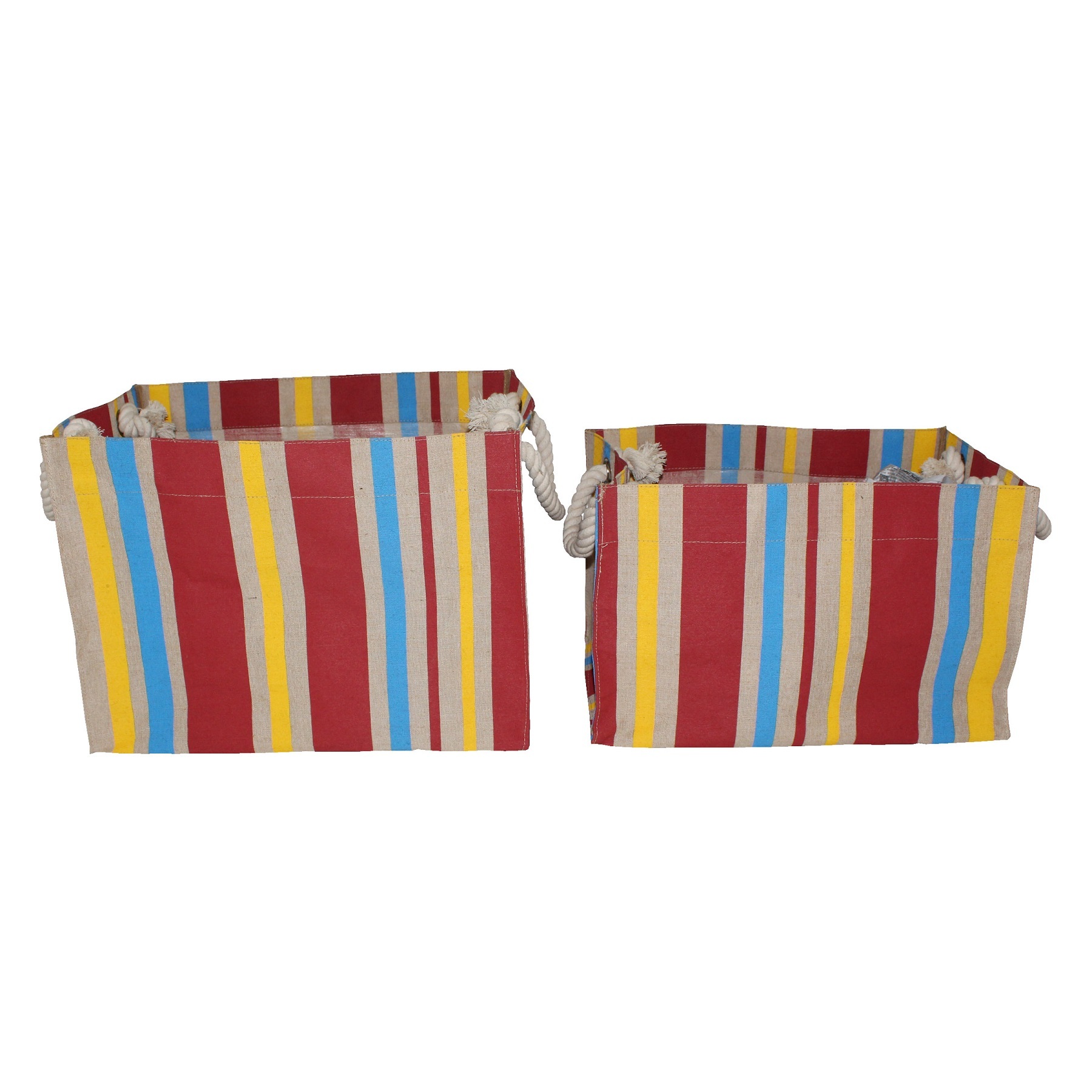 PP Laminated Juco Fabric Box Type Bag With Allover Striped Print