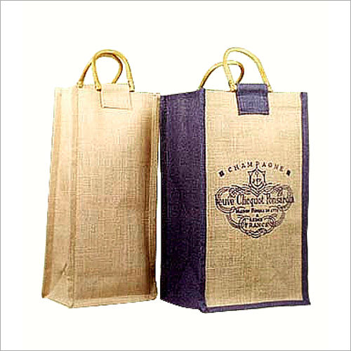 Brown Jute Printed Wine Bags