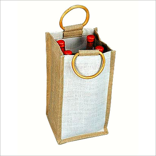 Off White Jute Plain Wine Bags