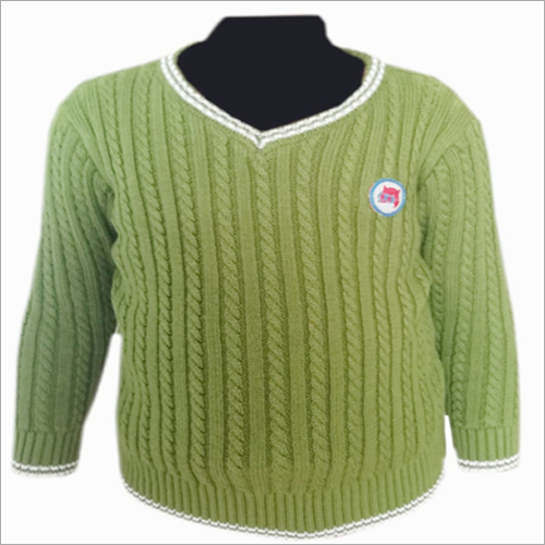 Green Kids V Neck Full Sleeve Sweater