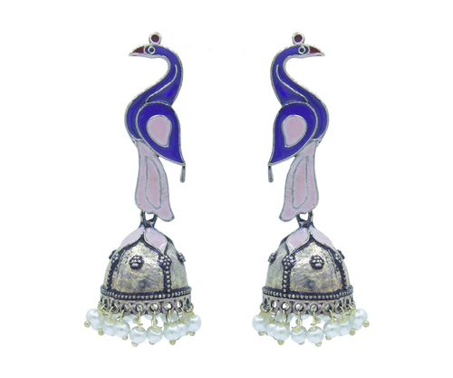 Designer Meenakari Jhumka Oxidised Earrings